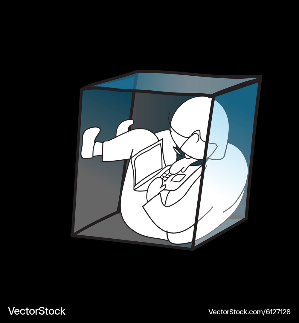 Man working by using laptop in small box Vector Image