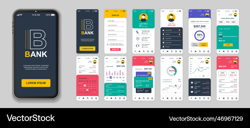 Banking mobile app screens set for web templates Banking mobile app screens set for web templates vector image