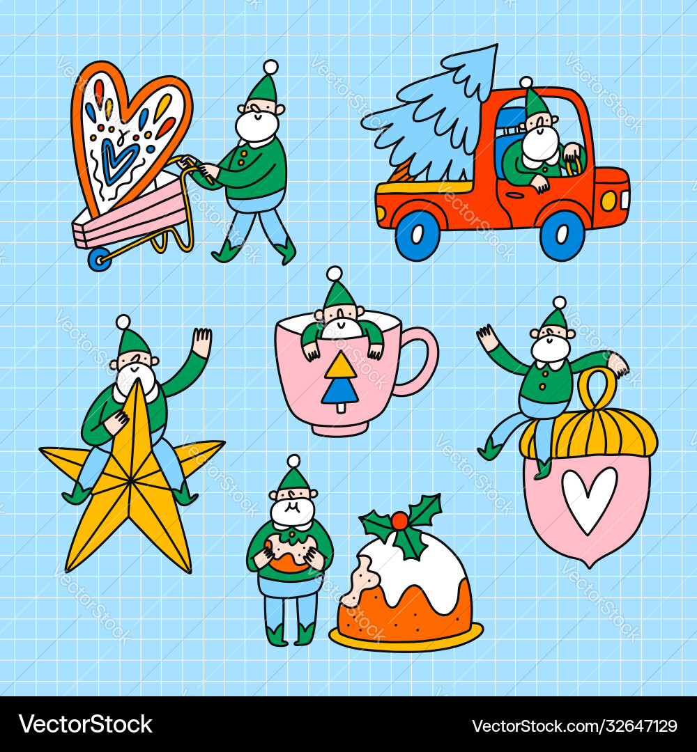 Cute little elfs santa helpers set Cute little elfs santa helpers set vector image