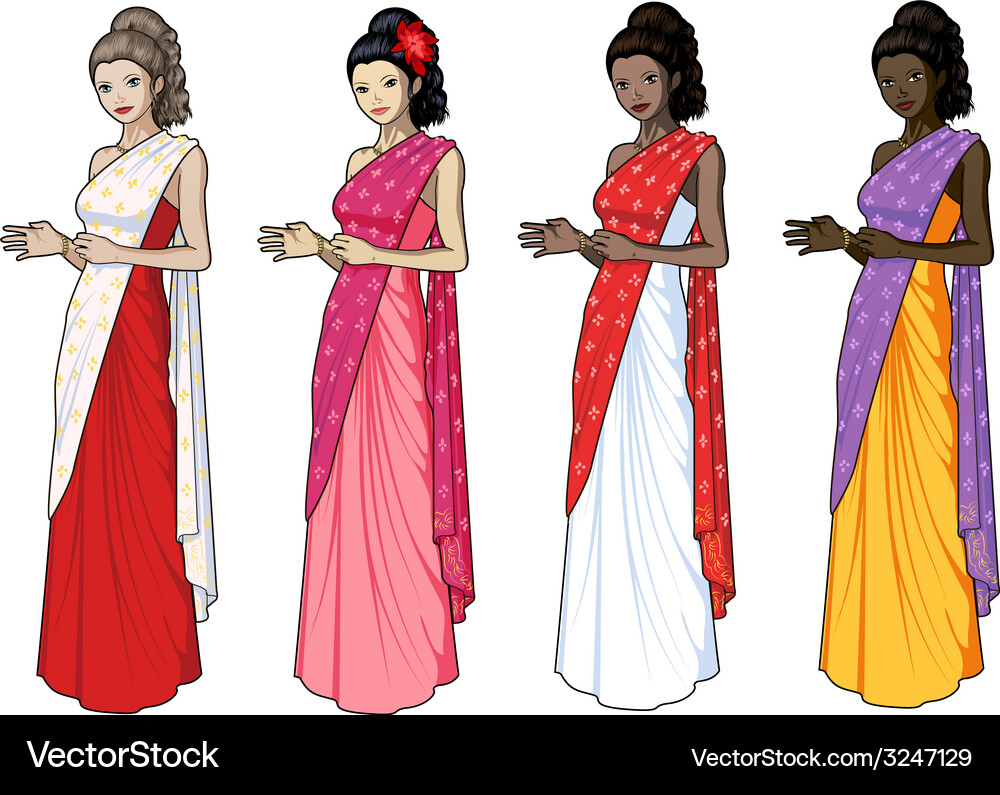 Diverse Damen in Sari Kleider Vektorbild