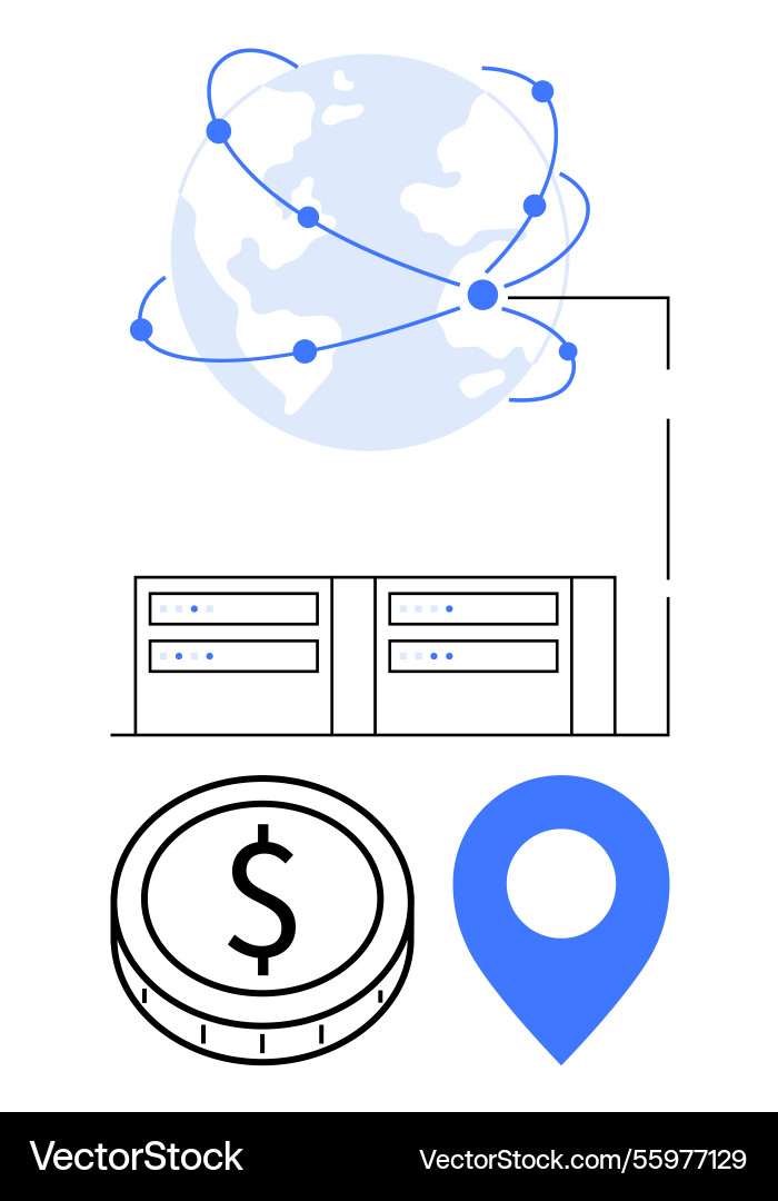 Global network with servers digital location Global network with servers digital location vector image