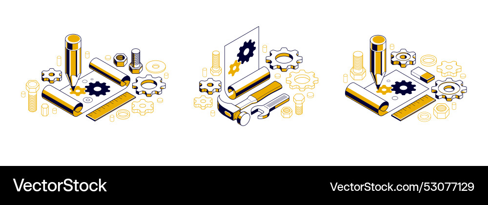 Mechanical engineering project concept set engine Mechanical engineering project concept set engine vector image