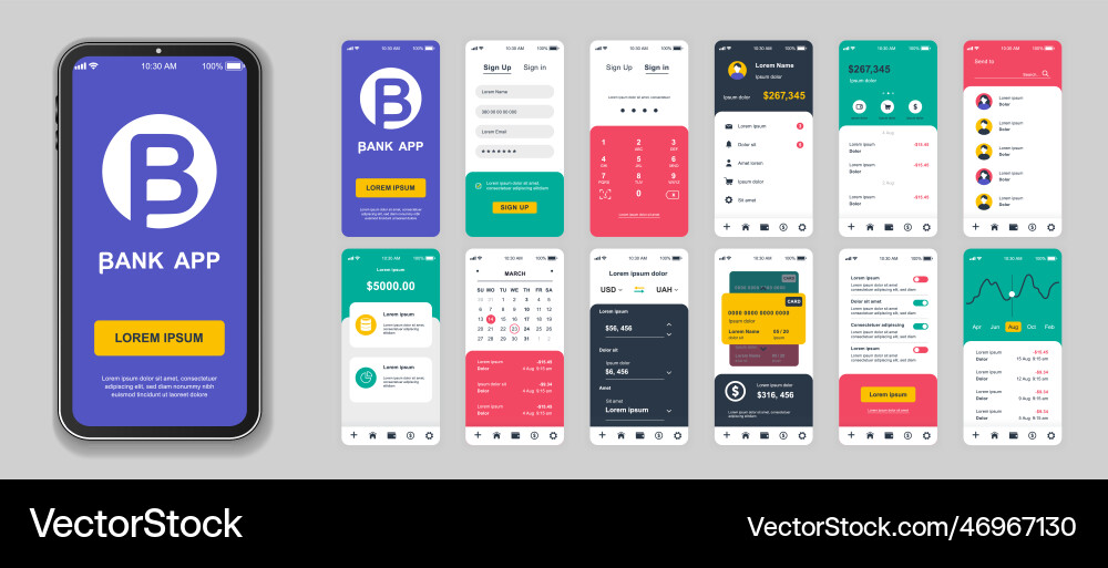 Banking mobile app screens set for web templates Banking mobile app screens set for web templates vector image