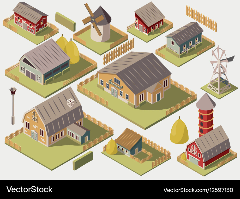 Farms isometric set Royalty Free Vector Image - VectorStock
