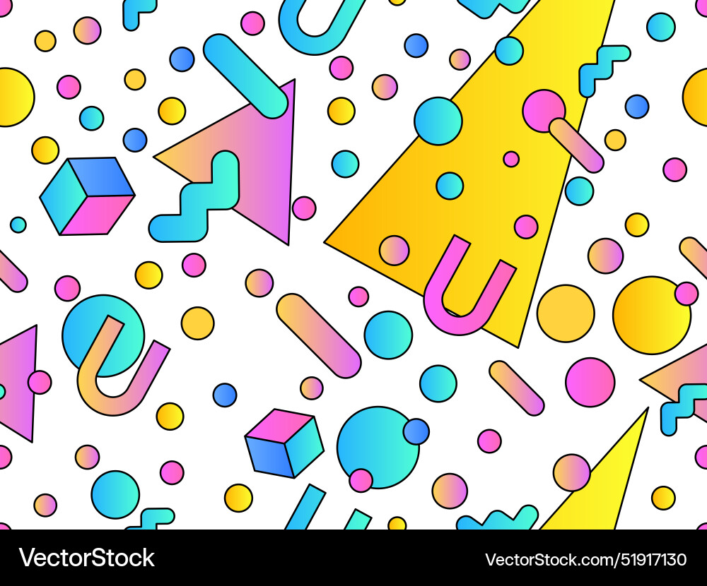 Geometric seamless pattern with 3d shapes in 80s Geometric seamless pattern with 3d shapes in 80s vector image