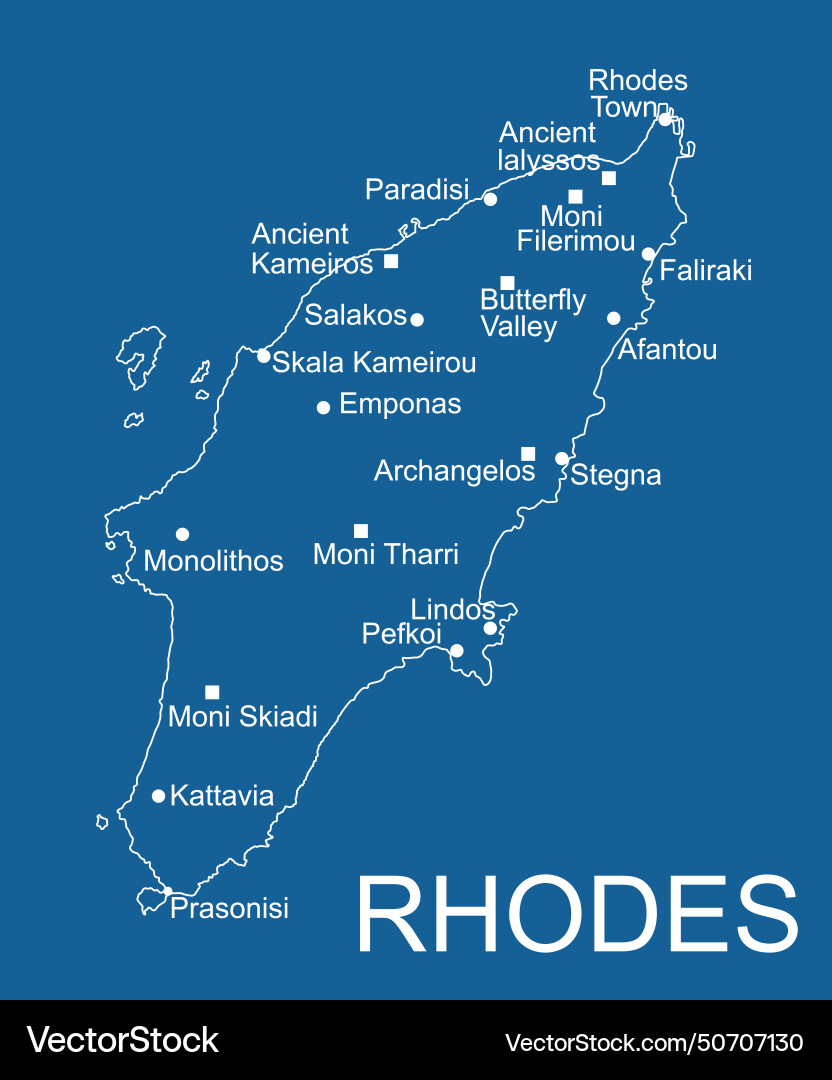 Greece island rhodes map line contour isolated vector image