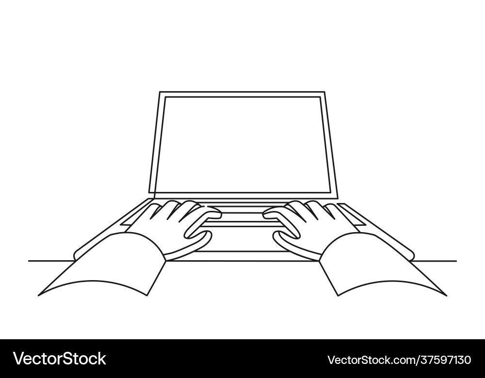 Hands on keyboard continuous one line drawing vector image