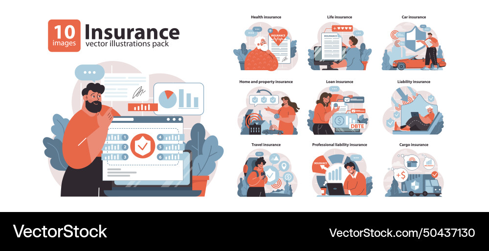 Insurance set comprehensive coverage options Insurance set comprehensive coverage options vector image