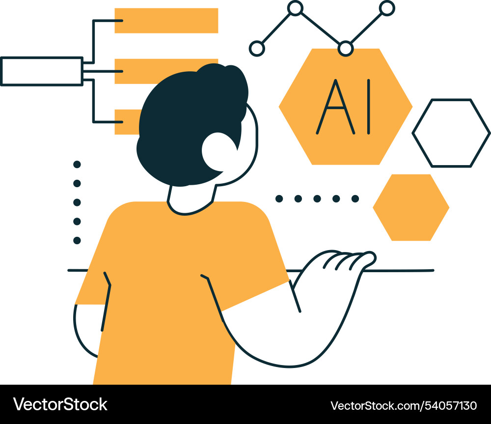 Mann arbeitet mit Big Data und ai Machine Learning vektorbild