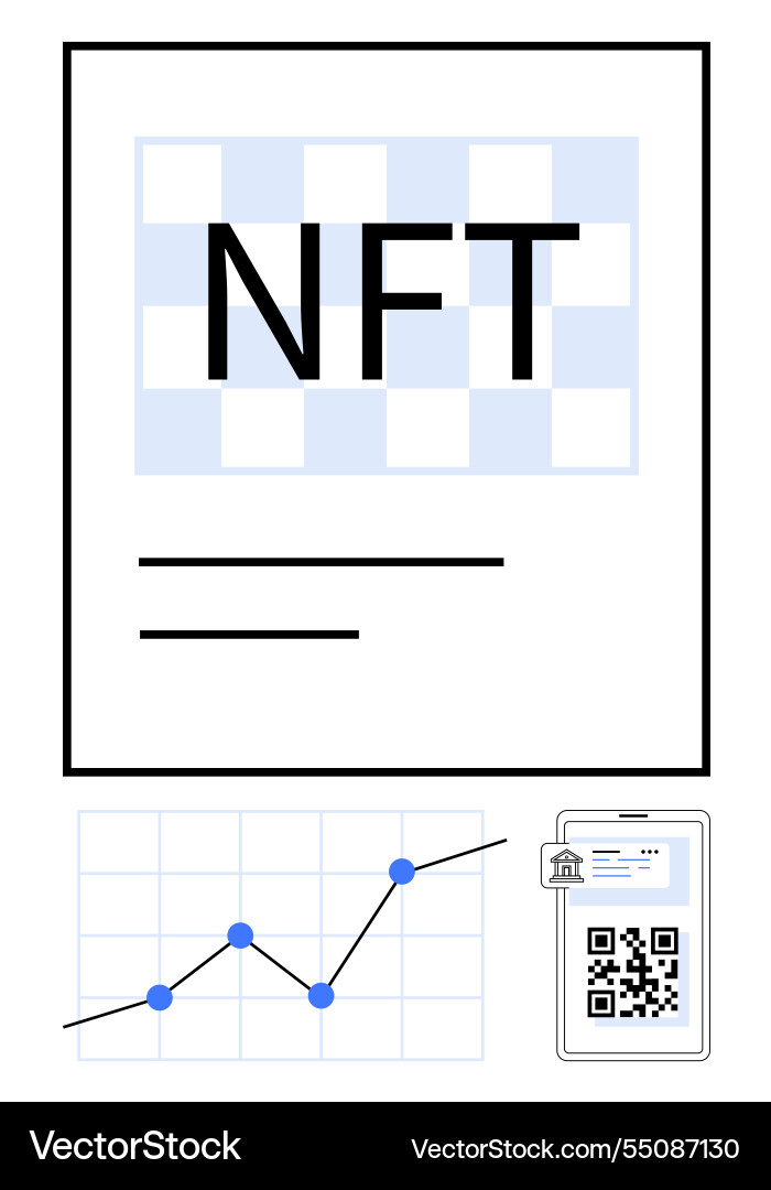 Nft certificate with growth graph and qr code Nft certificate with growth graph and qr code vector image