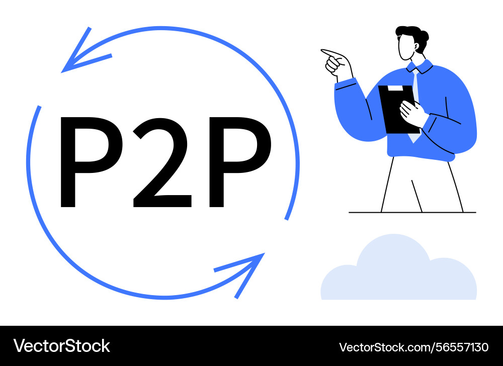 Peer-to-peer concept with circular arrows Peer-to-peer concept with circular arrows Vector Image