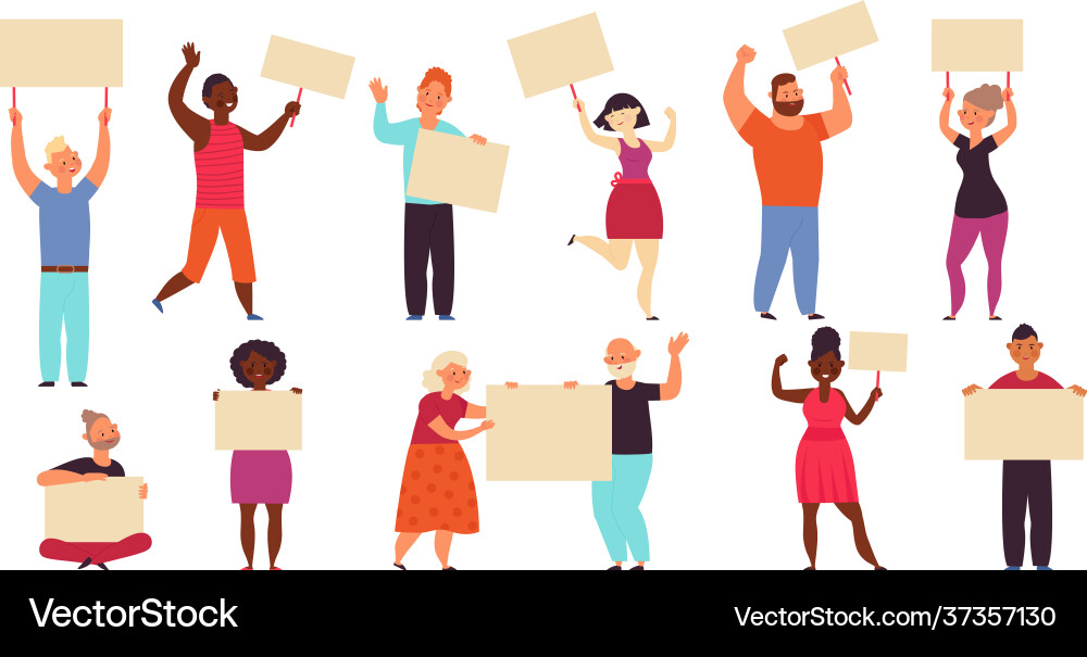 People with placards protest walk political vector image