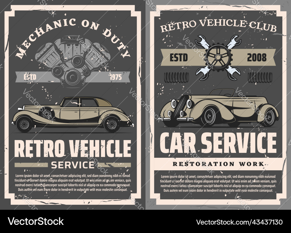 Retro car repair restoration service poster Retro car repair restoration service poster vector image