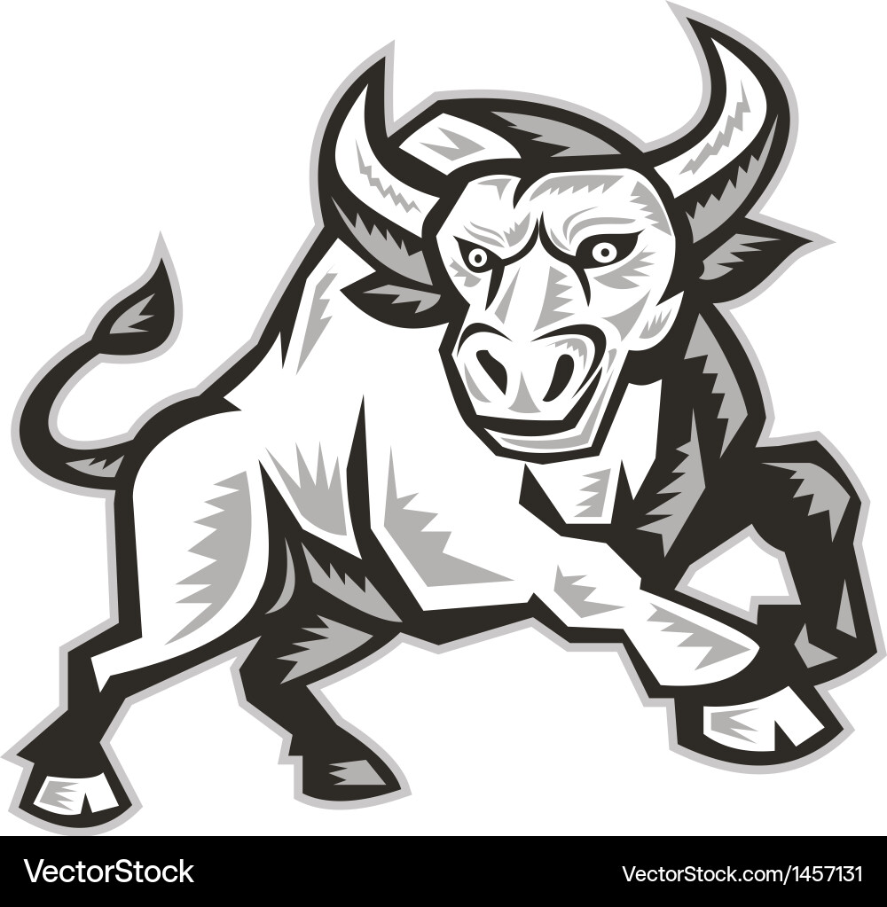 Charging Bull Attack - Retro Woodcut – Royalty-Free Vector | VectorStock, image size:1000x1023