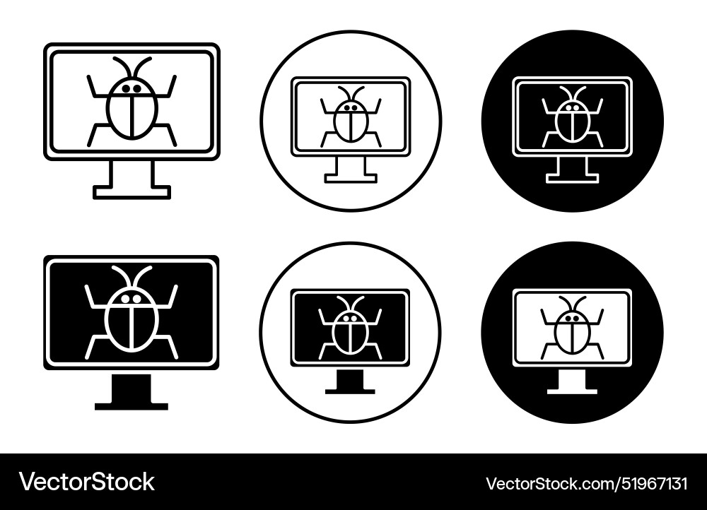 Computer bug outline line icon set sign for web vector image