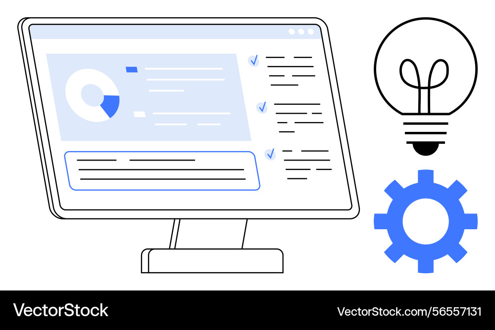 Digital workflow on monitor with insights idea Digital workflow on monitor with insights idea vector image