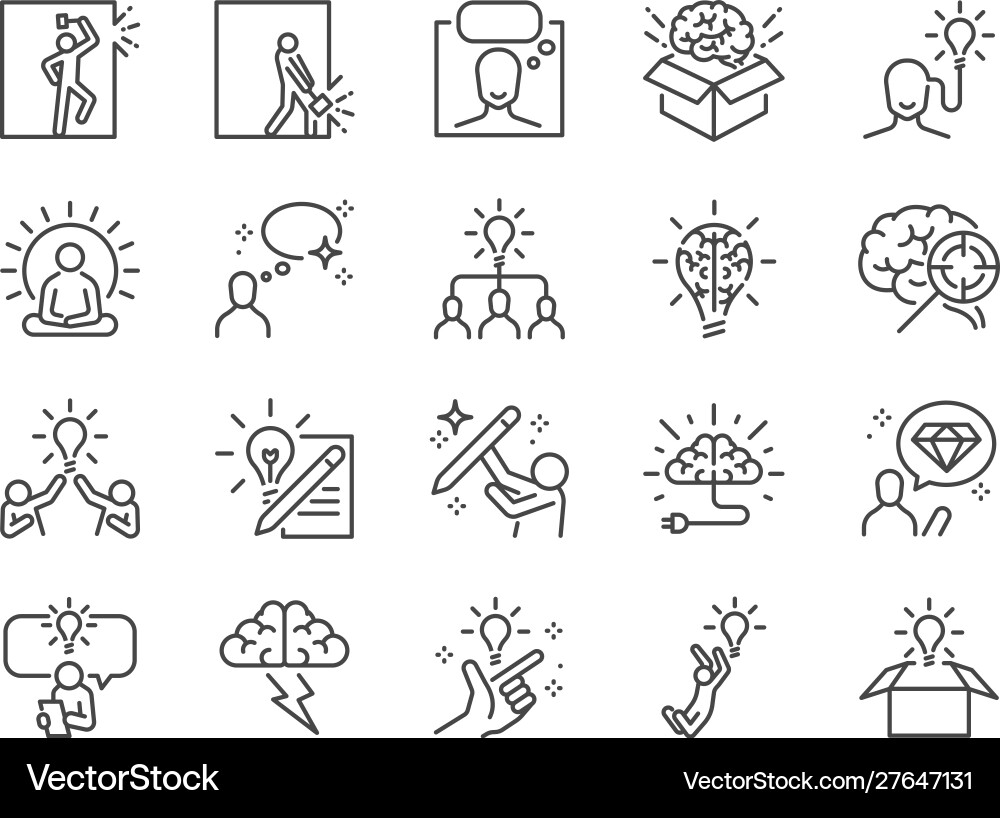 Idea Line Icon Set - Brainstorming Vector Image