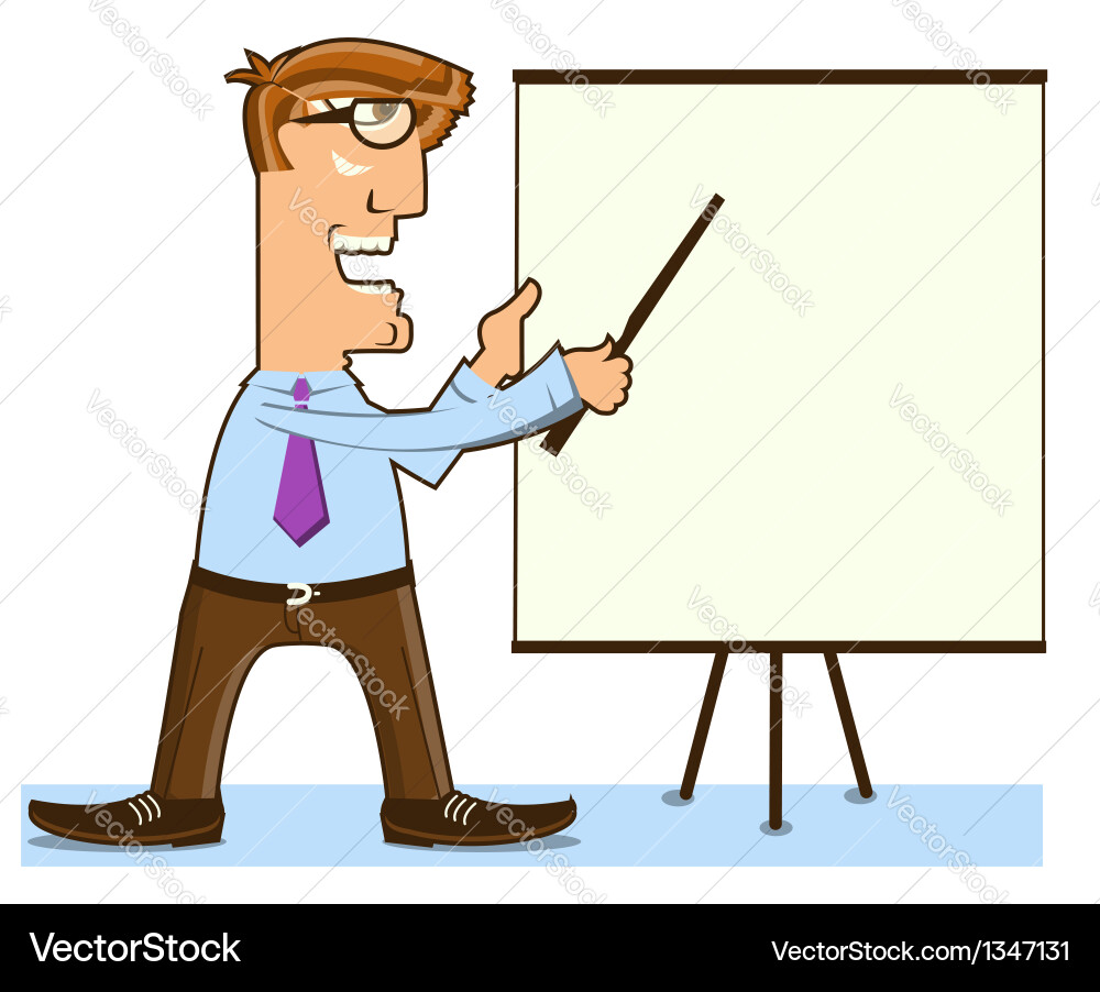 Office man and pointer near presentation board vector image