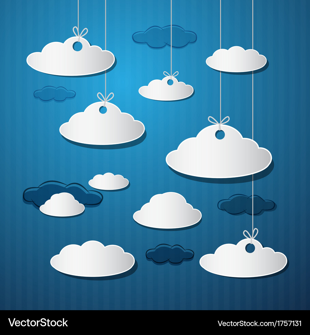Paper clouds with strings on blue background Vector Image