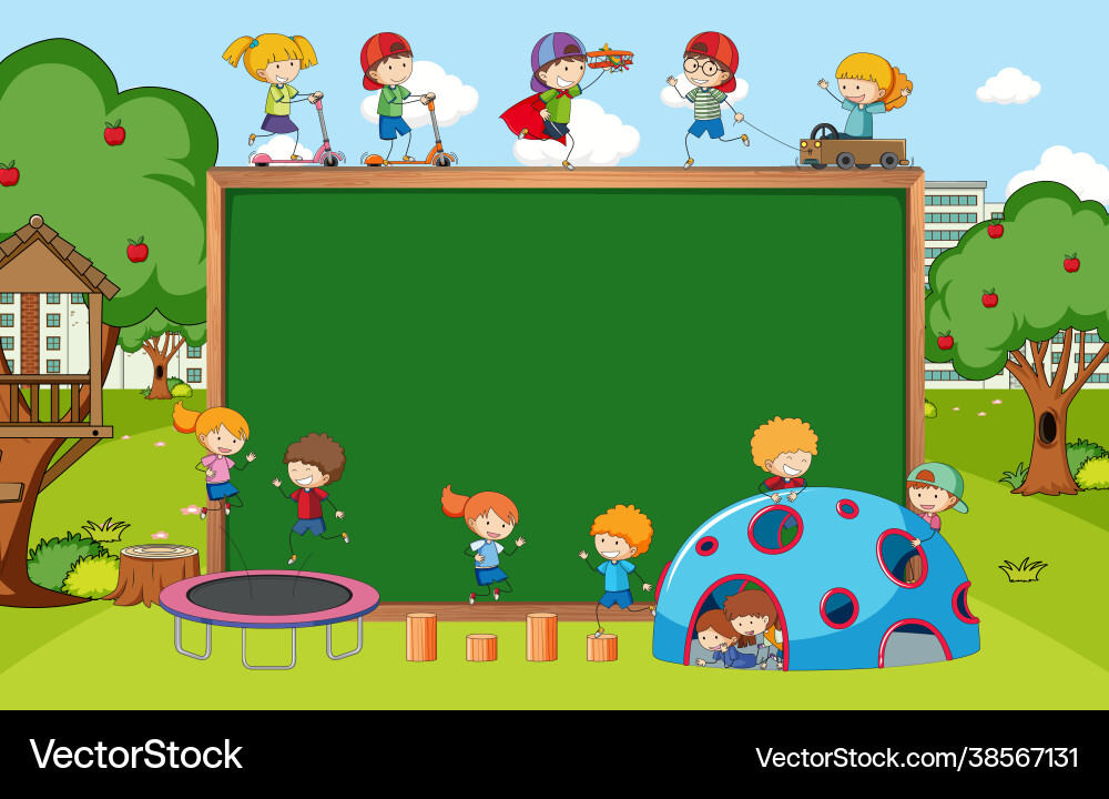 Playground scene with empty blackboard and many Playground scene with empty blackboard and many vector image