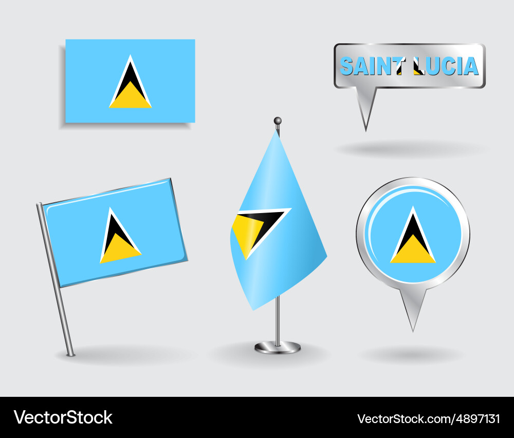 Set of saint lucia pin icon and map pointer flags Vector Image