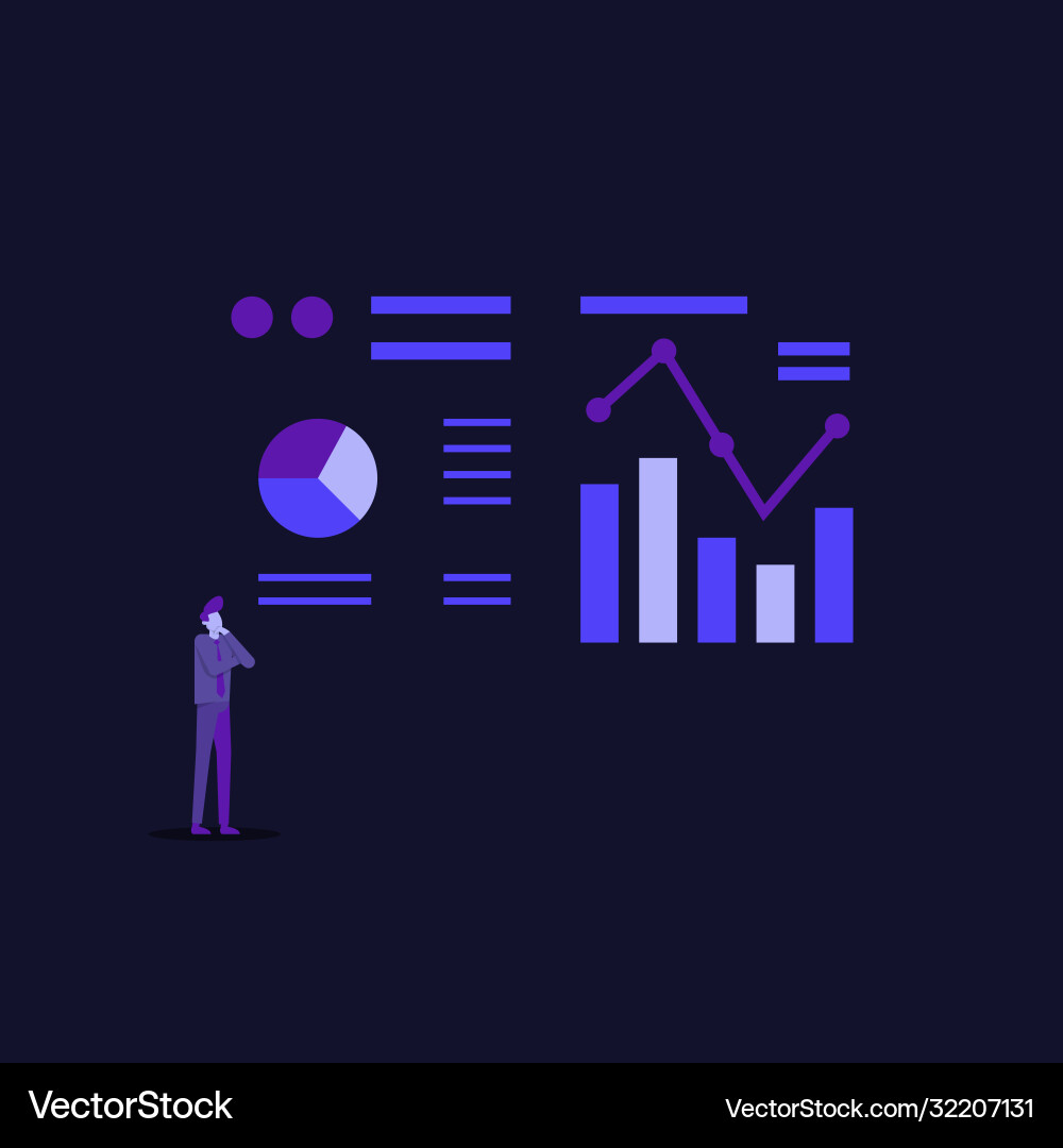 Statistics charts analysis on computer screen Vector Image
