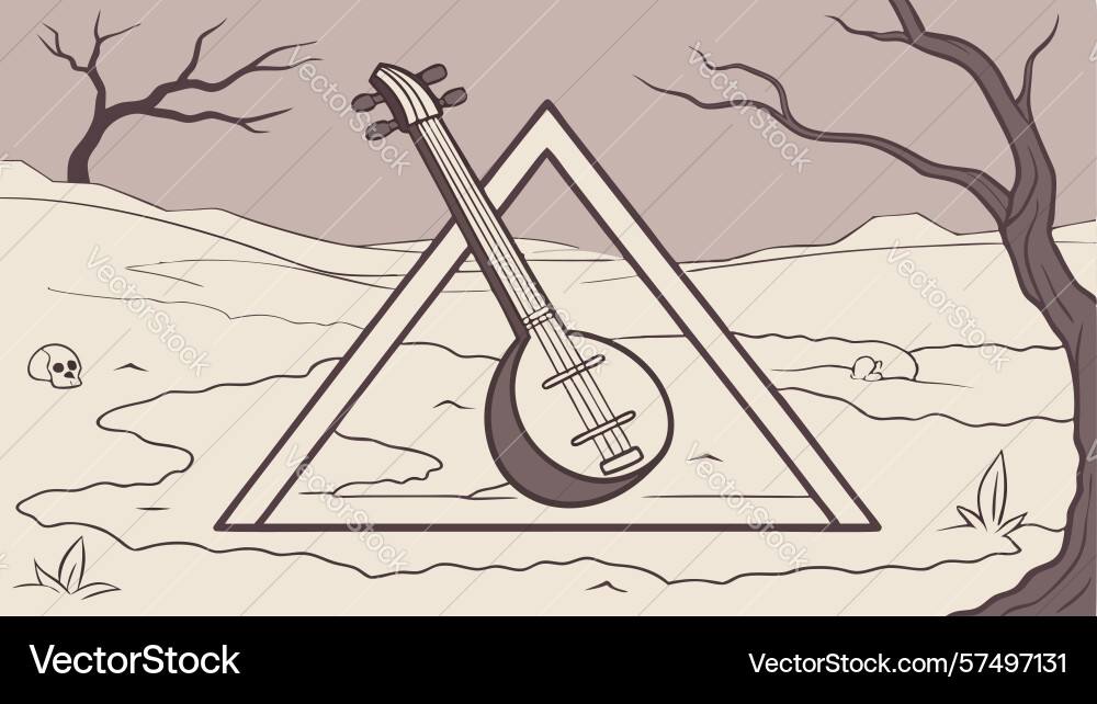 Stringed instrument enclosed within geometric vector image