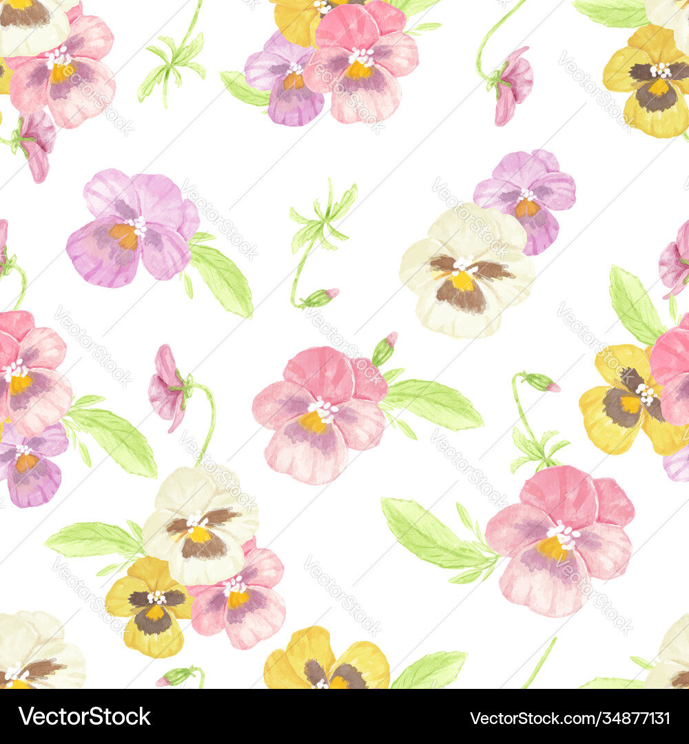 Watercolor Pansy Flower Seamless Pattern vector image