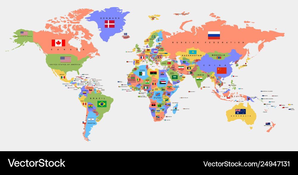 World Map with Country Names and Flags Vector Image