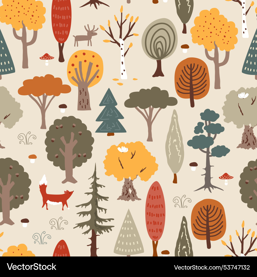 Autumn forest seamless pattern with funny trees Autumn forest seamless pattern with funny trees vector image