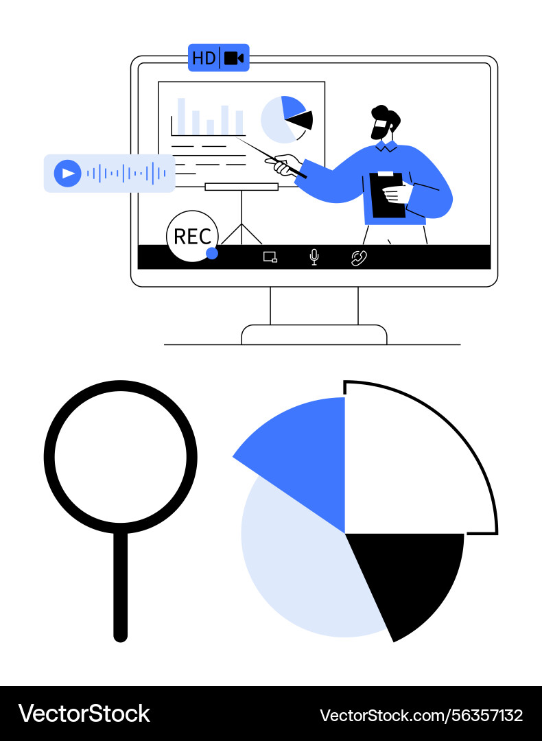 Virtual presentation with analytics and recording vector image