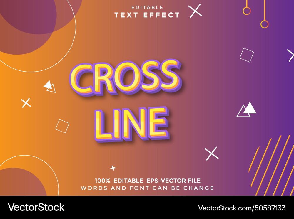 Cross line editable text effect 3d emboss cartoon Vector Image