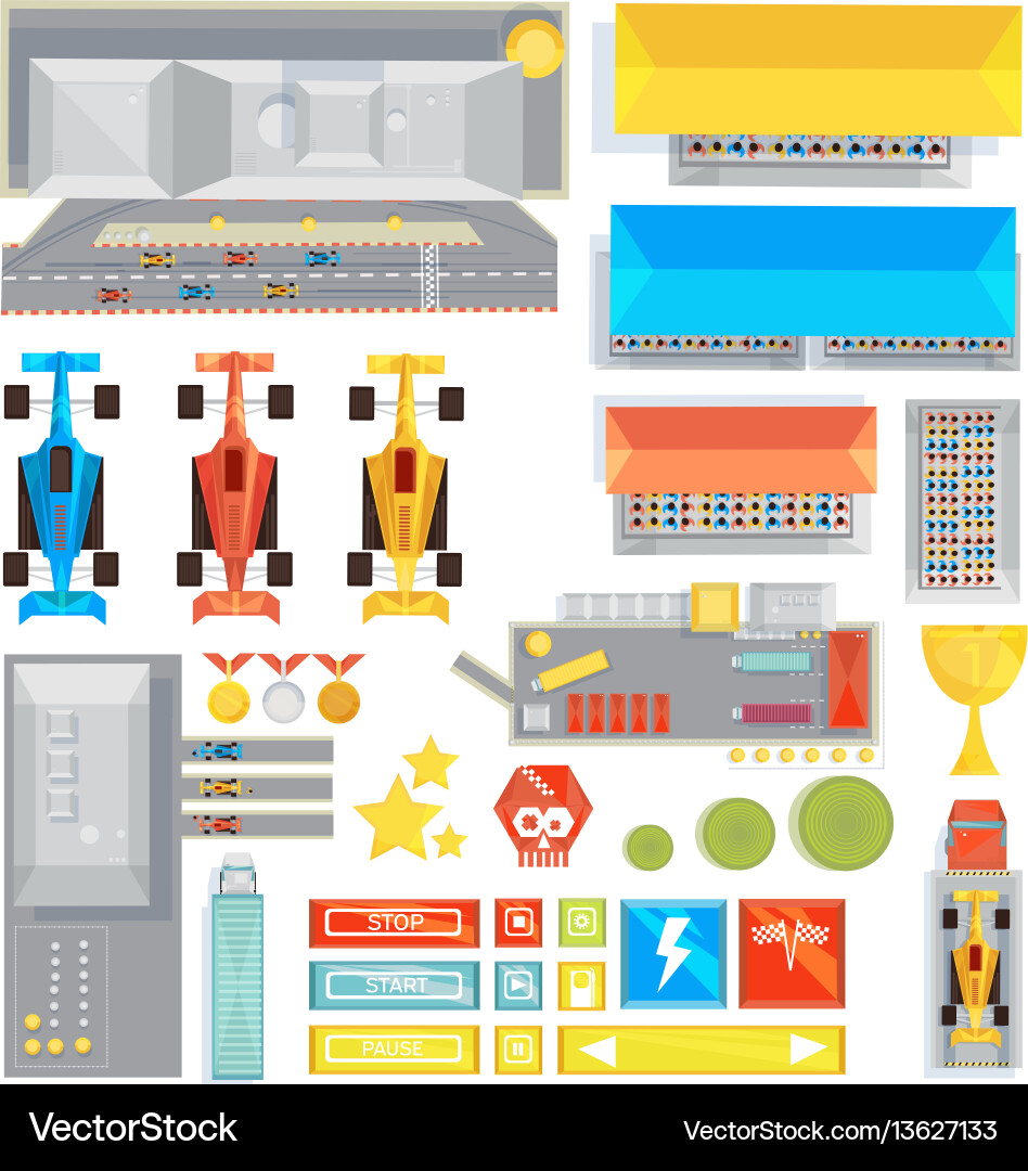 Racing game elements set Racing game elements set vector image