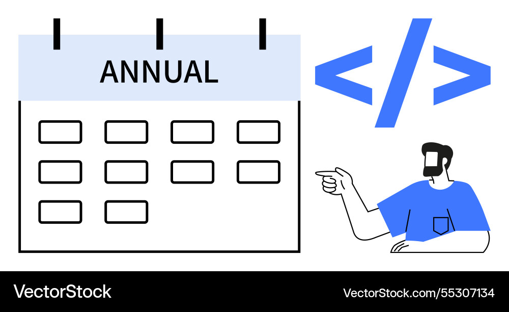 Annual calendar with programmer and code brackets Annual calendar with programmer and code brackets vector image