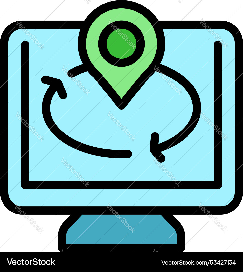 Computer showing location tracking with circular Computer showing location tracking with circular vector image