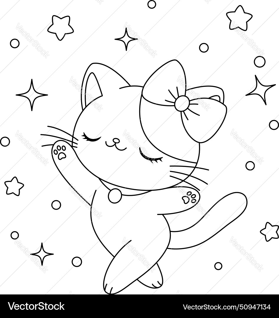 Cute cat is dancing coloring page Cute cat is dancing coloring page vector image