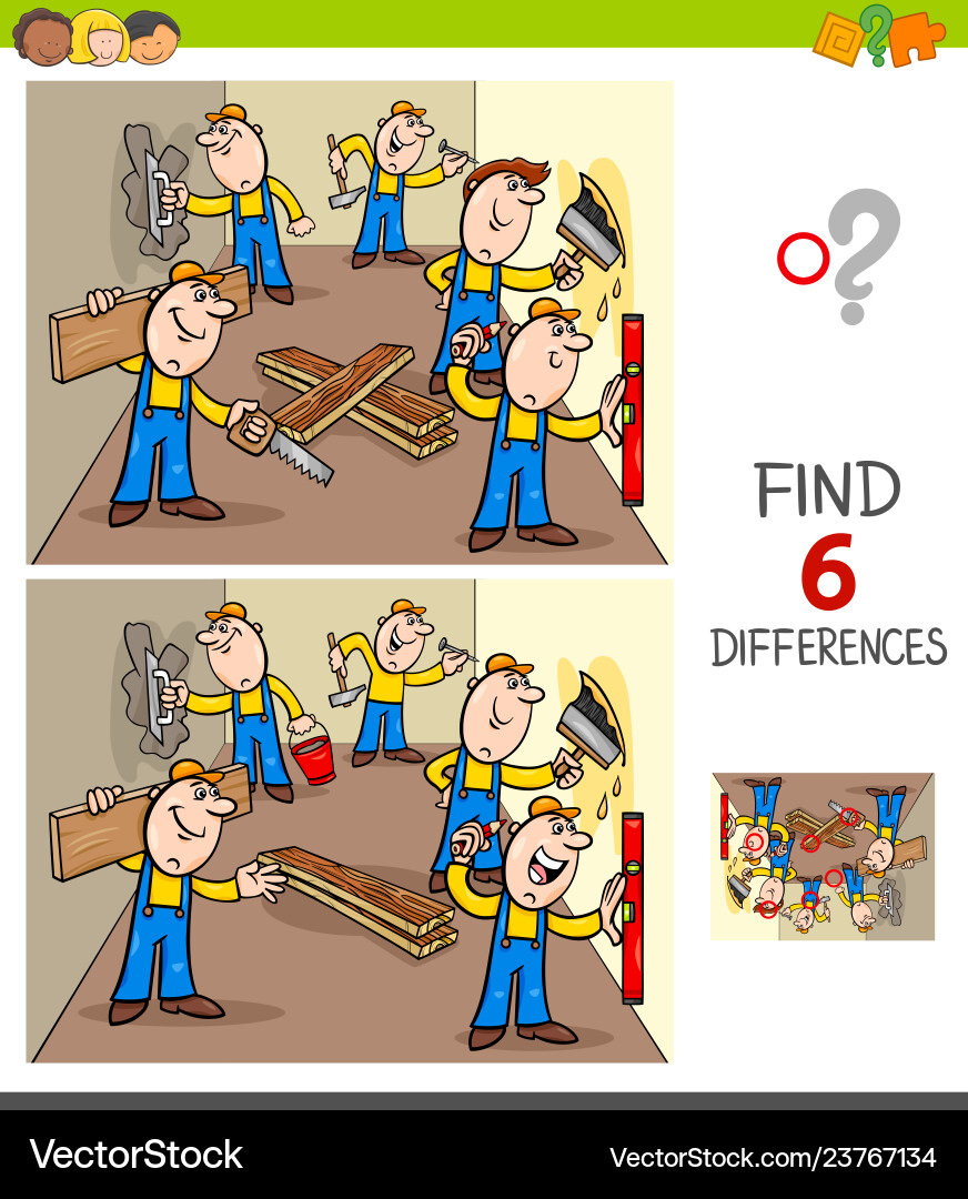 Find differences game with builders Find differences game with builders vector image