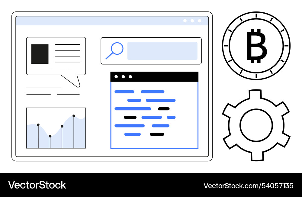 Cryptocurrency analysis dashboard with chat window Cryptocurrency analysis dashboard with chat window vector image