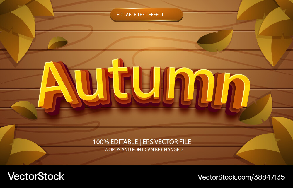 Editable text effect - autumn cartoon style 3d Vector Image
