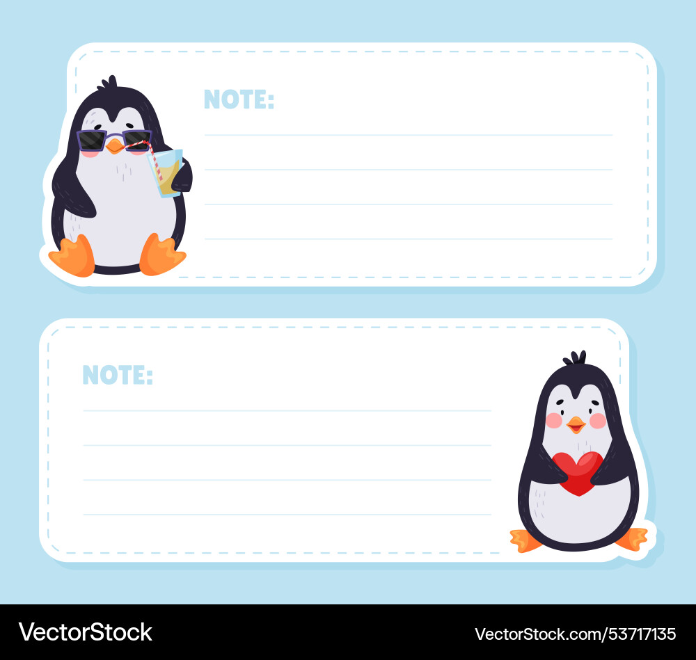 Note card with cute penguin character Note card with cute penguin character vector image