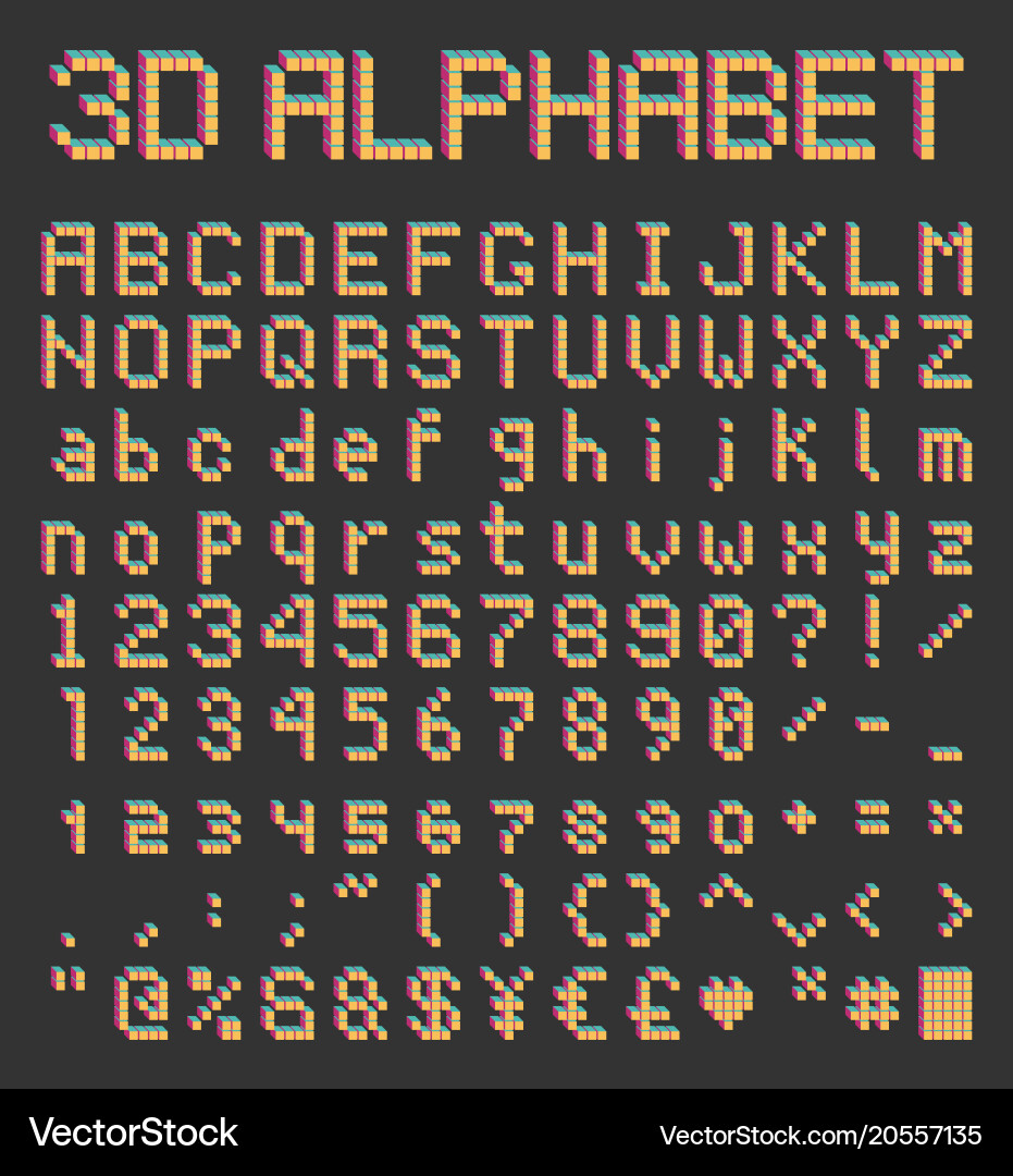 Pixel font in retro style bricks type vector image