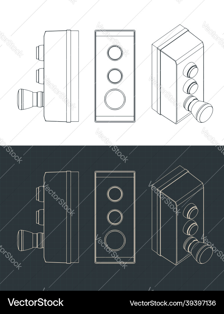 Blueprints of push button switch control box Vector Image