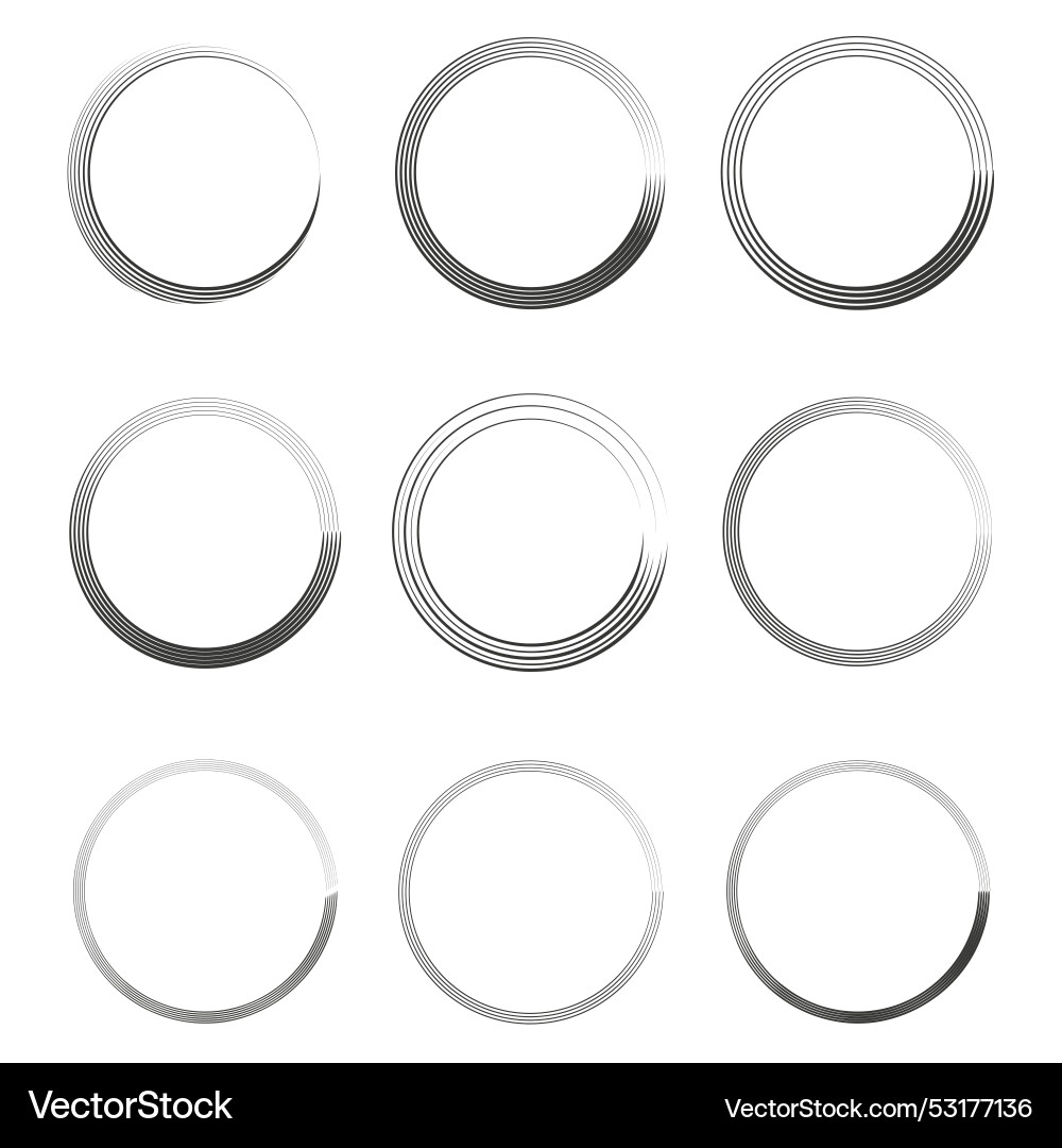 Brush circles in line art style round frame set vector image