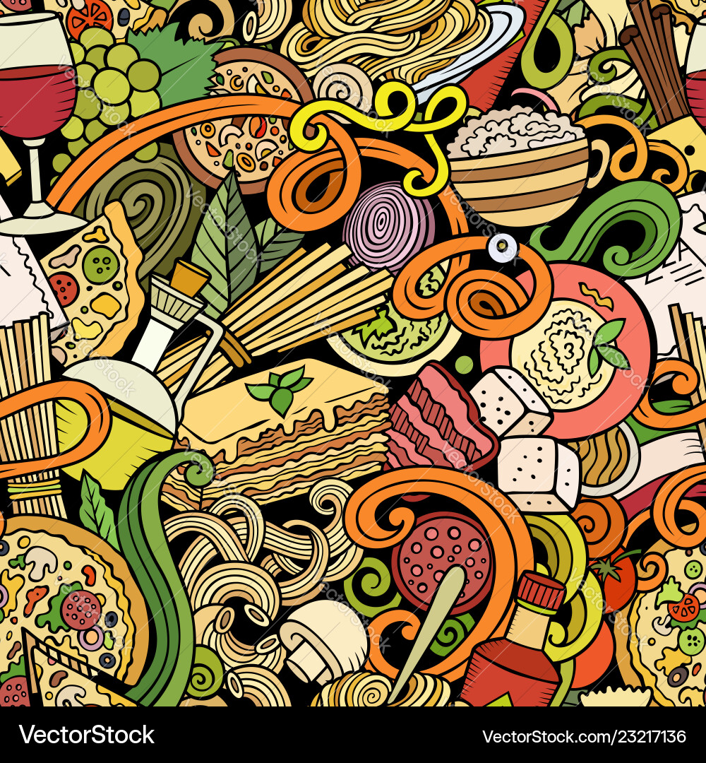 Cartoon cute doodles hand drawn italian food Cartoon cute doodles hand drawn italian food vector image
