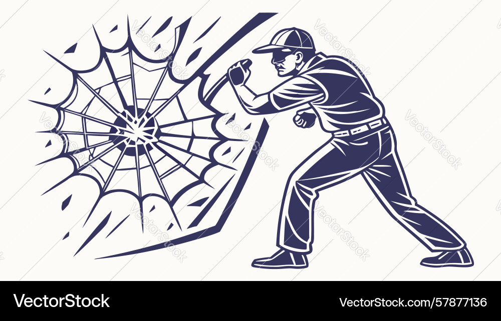 Figure breaking through a spider web symbolizing Vector Image