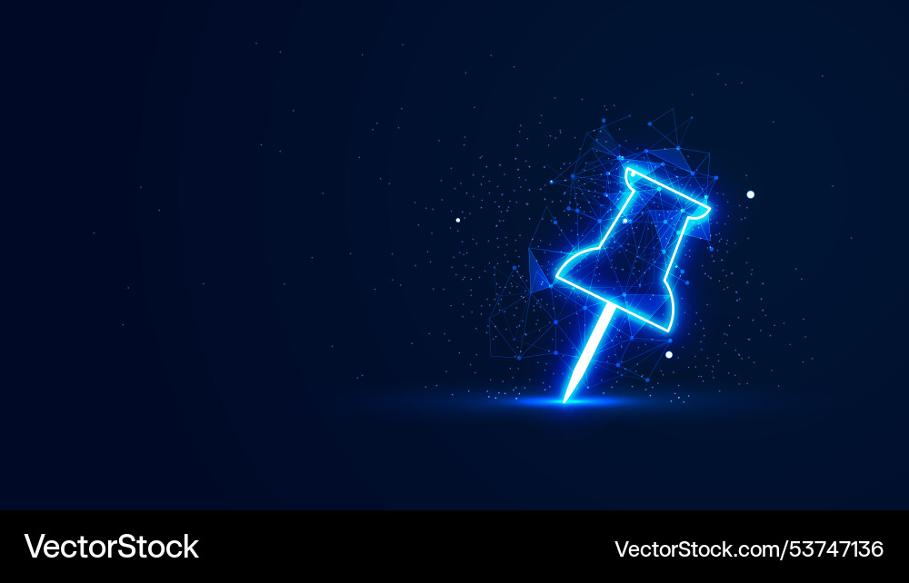Futuristic glowing push pin with plexus lines Futuristic glowing push pin with plexus lines vector image