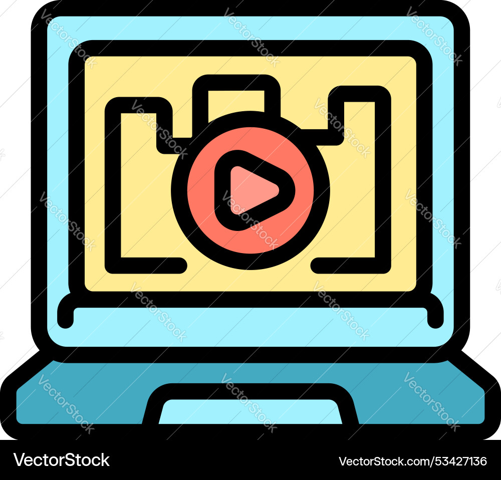 Laptop displaying video player interface with play Laptop displaying video player interface with play vector image