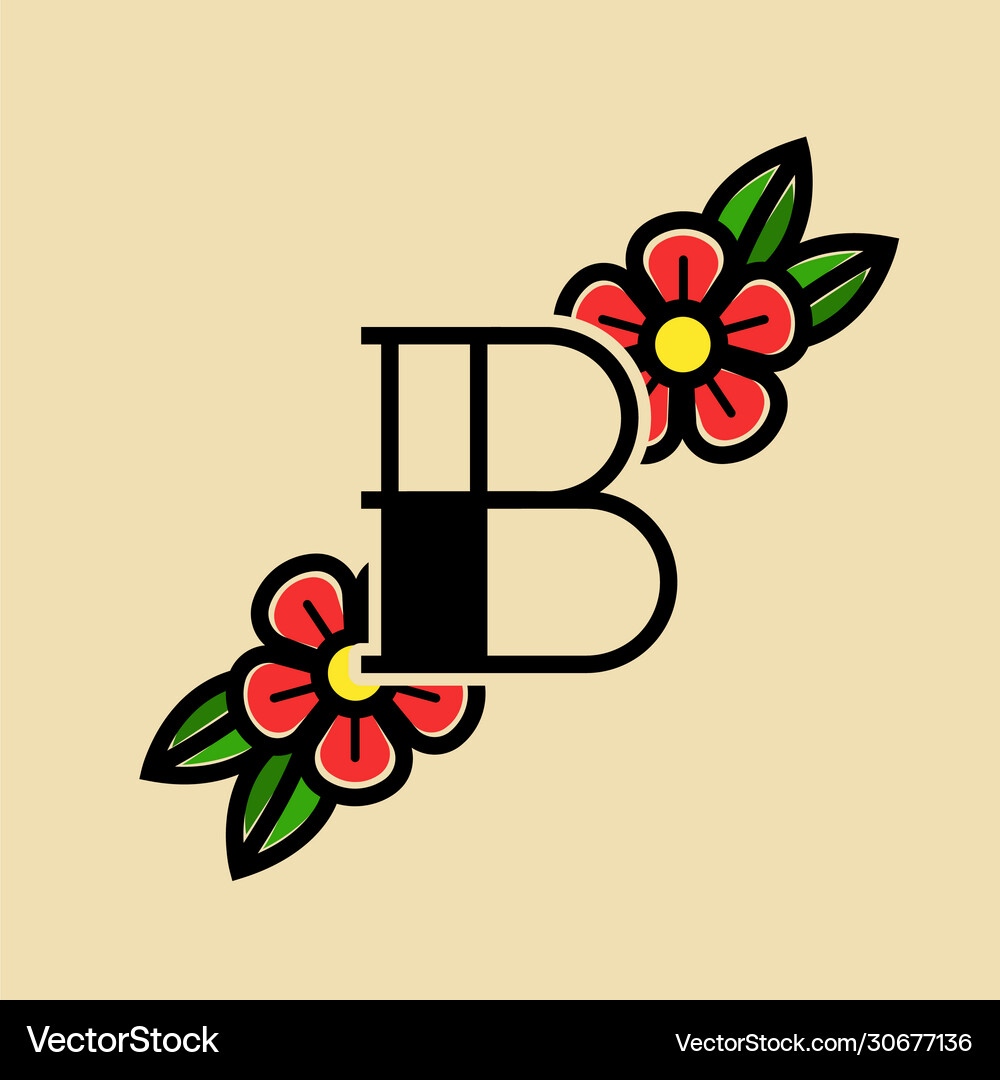 Logo letter b old school tattoo style – Royalty-Free Vector | VectorStock, image size:1000x1080