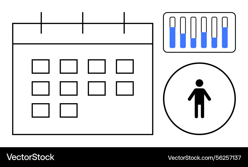Calendar analytics bar chart and user icon Vector Image