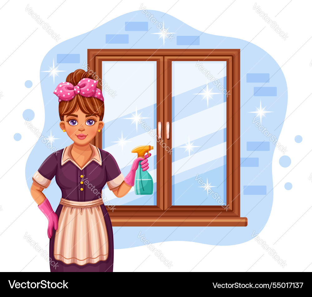 Housekeeper housewife maid window glass clean Housekeeper housewife maid window glass clean vector image